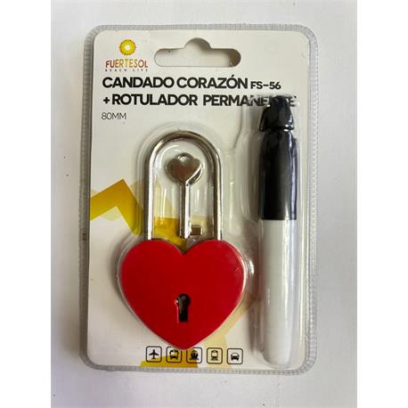 CANDADO CORAZON FUERTESOL FS-56 80 MM + ROTULADOR PERMANENTE