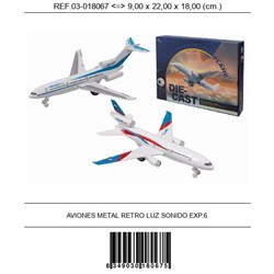 AVION METAL RETRO 22cm SONIDO LUZ