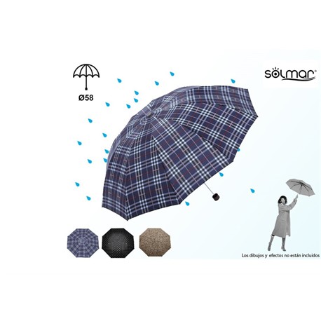 PARAGUAS SOLMAR PLEGABLE MANUAL PONGEE SURTIDOS 53cm