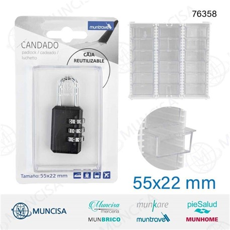 CANDADO CON COMBINACION MUNTRAVEL 55x22mm