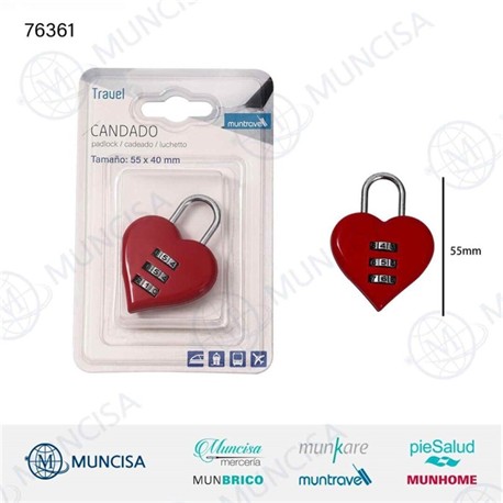 CANDADO CON COMBINACION MUNTRAVEL CORAZON 55x40mm